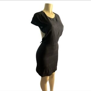 Women XS Free People Meika Mini Dress Black Tie Open Back Linen Blend